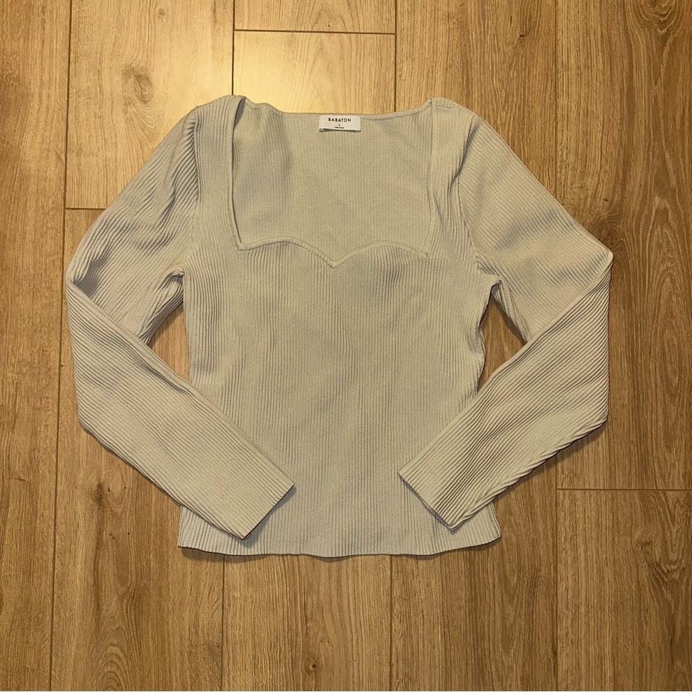 Babaton Light Gray Textured Top Aritzia